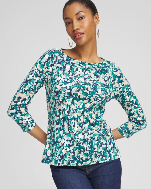 Camo 3/4 Sleeve Bateau Neck Tee - image 1